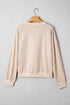 Raw Edge Flower Patch Drop Shoulder Contrast Rib Crewneck Long Sleeve Top
